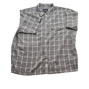 Woolrich Gray Plaid Short Sleeve Button-Down Shirt with White Stripes